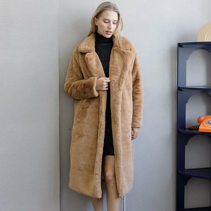 Womens Winter Plush Thick Warm Faux Rabbit Fur Coat