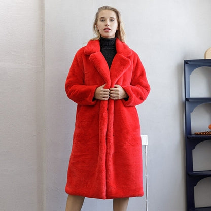 Womens Winter Plush Thick Warm Faux Rabbit Fur Coat