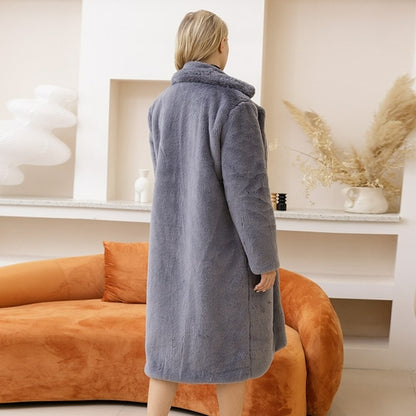 Womens Winter Plush Thick Warm Faux Rabbit Fur Coat