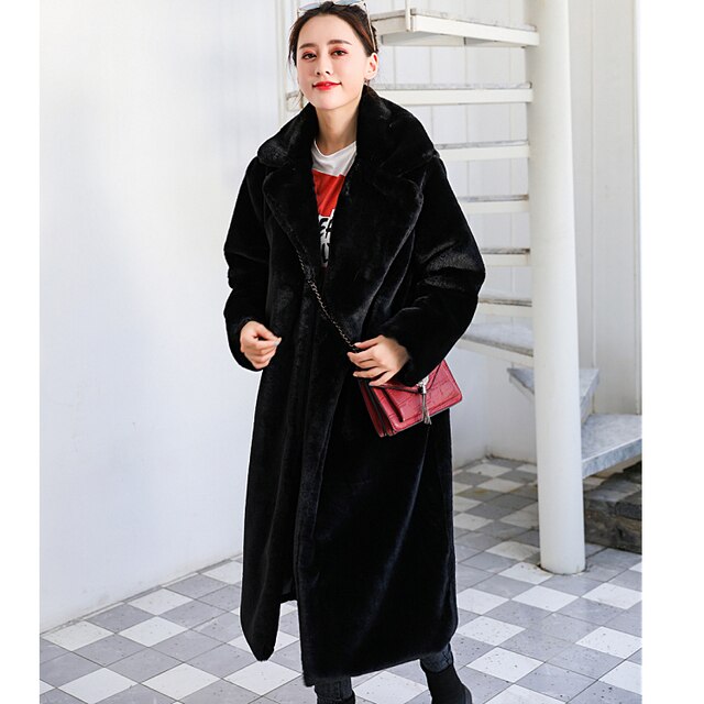 Womens Winter Plush Thick Warm Faux Rabbit Fur Coat