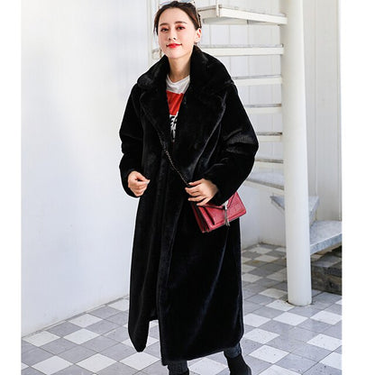 Womens Winter Plush Thick Warm Faux Rabbit Fur Coat