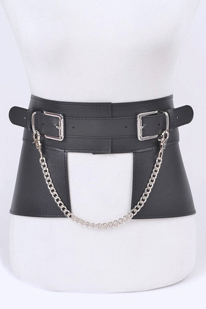 Chain Accent Faux Leather Skirt Belt