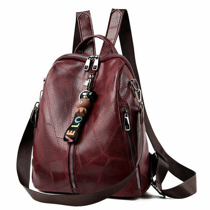Casual Plain PU Leather Backpack For Women