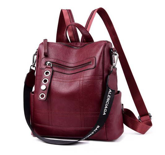 High Quality Solid Color Leather Backpack For Women