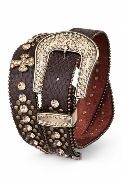 Crystal Cross Leather Western Belt