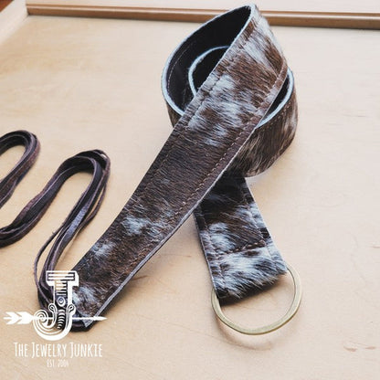 Brown&White Hide Leather Belt w/ Leather Fringe