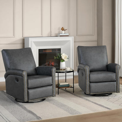 Large Leather Recliner Chair Faux Swivel Rocker for Adults Manual Sofa