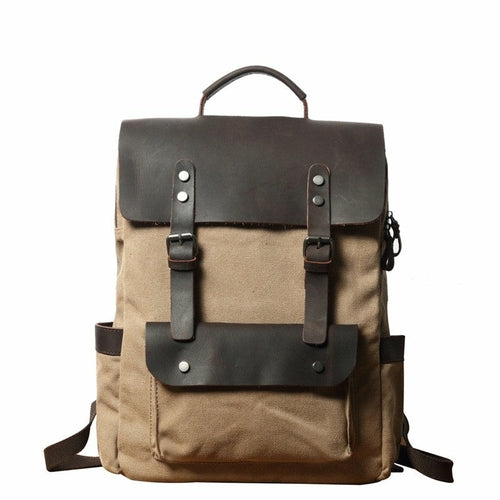 Breathable Leather Outdoor Canvas Backpack