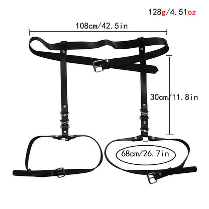 Imitation leather harness belt with metal rings, black