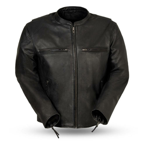 Indy Mens Black Real Cowhide Leather Motorcycle Jacket By First MFG Co 