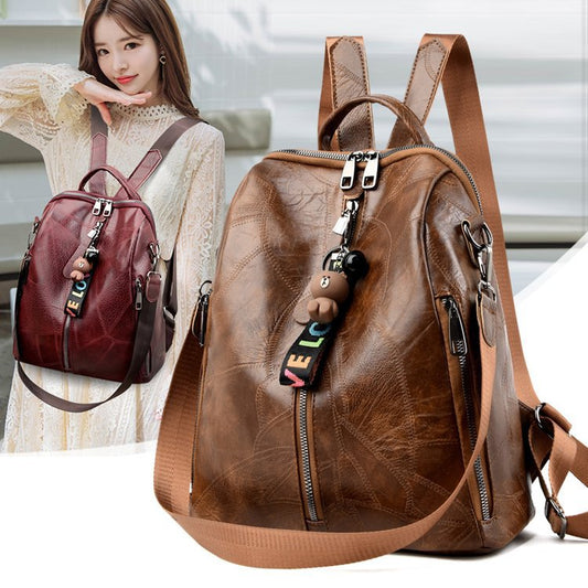 Casual Plain PU Leather Backpack For Women