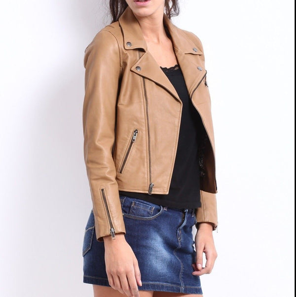 Koza Womens Genuine Leather Motorcycle Jacket