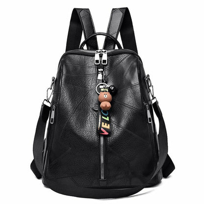 Casual Plain PU Leather Backpack For Women