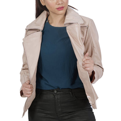 Janet Ladies Asymmetrical Classic Real Leather Bike Jackets