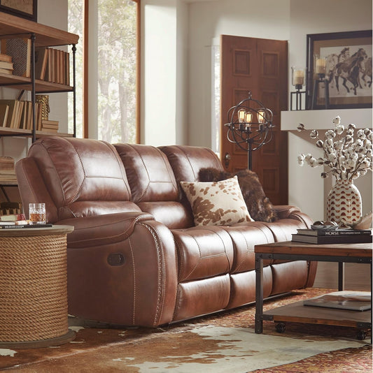 Achern Leather Air Nail Head Manual Reclining Sofa with Storage