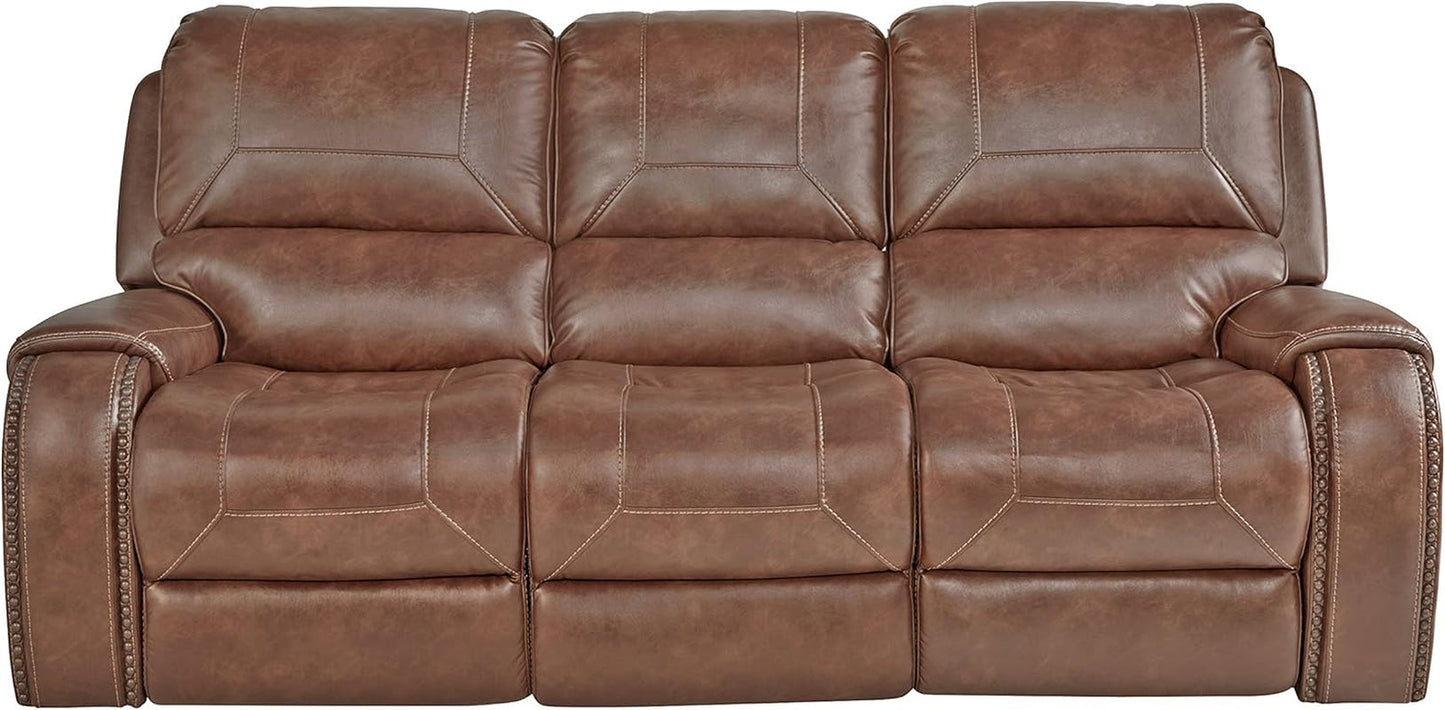 Achern Leather Air Nail Head Manual Reclining Sofa with Storage