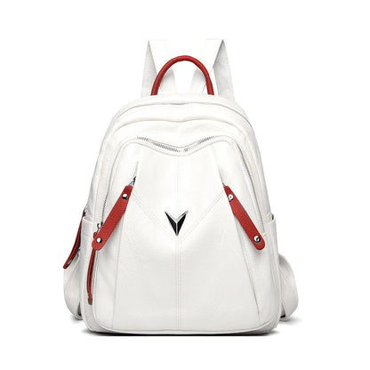 Lady's Fashion Contrast Color Leather Backpack For Outdoors