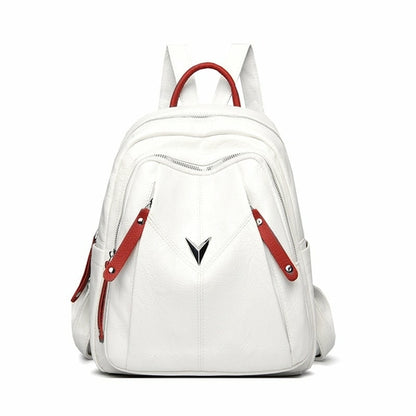Lady's Fashion Contrast Color Leather Backpack For Outdoors