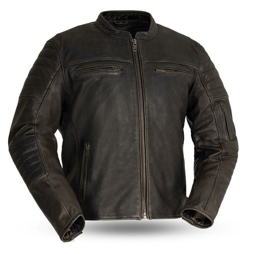 Commuter Motorcycle Brown Cowhide Leather Jacket Mens By First MFG Co. 