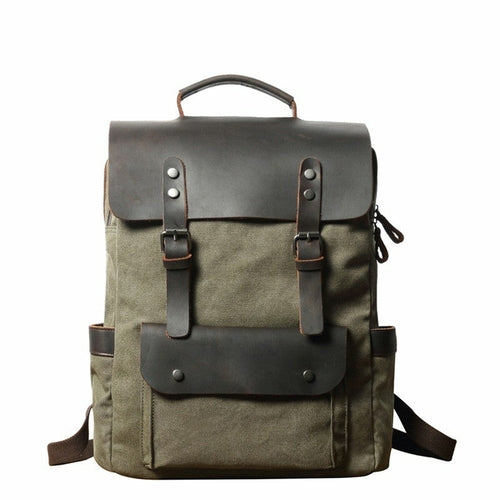 Breathable Leather Outdoor Canvas Backpack