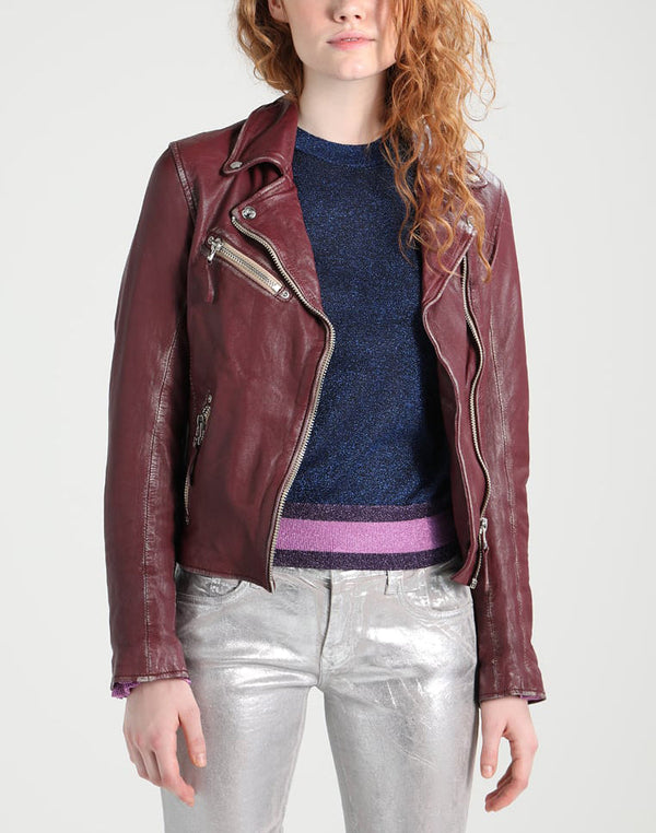 Koza Womens Winter Genuine Lambskin Leather Motorcycle Jacket