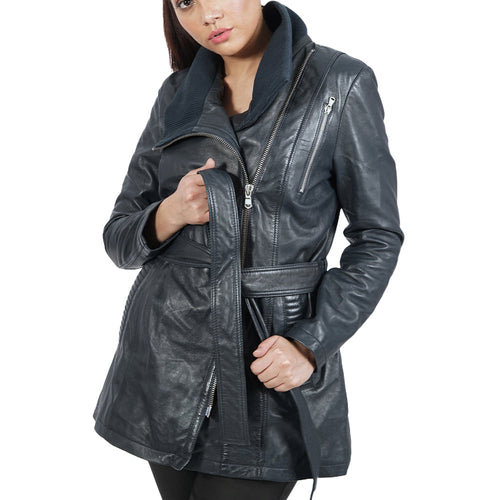 Daniela Navy Blue Leather Jacket for Women