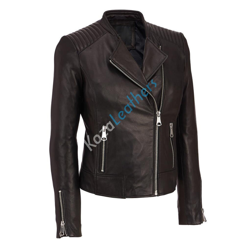 Koza Women's Genuine Real Lambskin Leather Motorcycle Jacket