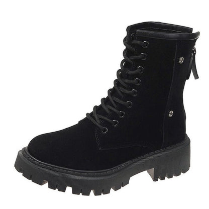 Chunky low-heel rounded leather ankle boots