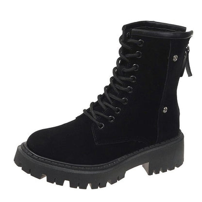 Chunky low-heel rounded leather ankle boots