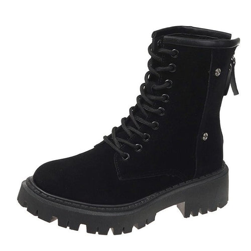 Chunky low-heel rounded leather ankle boots
