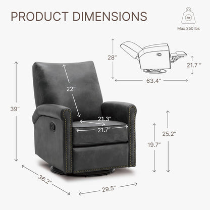 Large Leather Recliner Chair Faux Swivel Rocker for Adults Manual Sofa