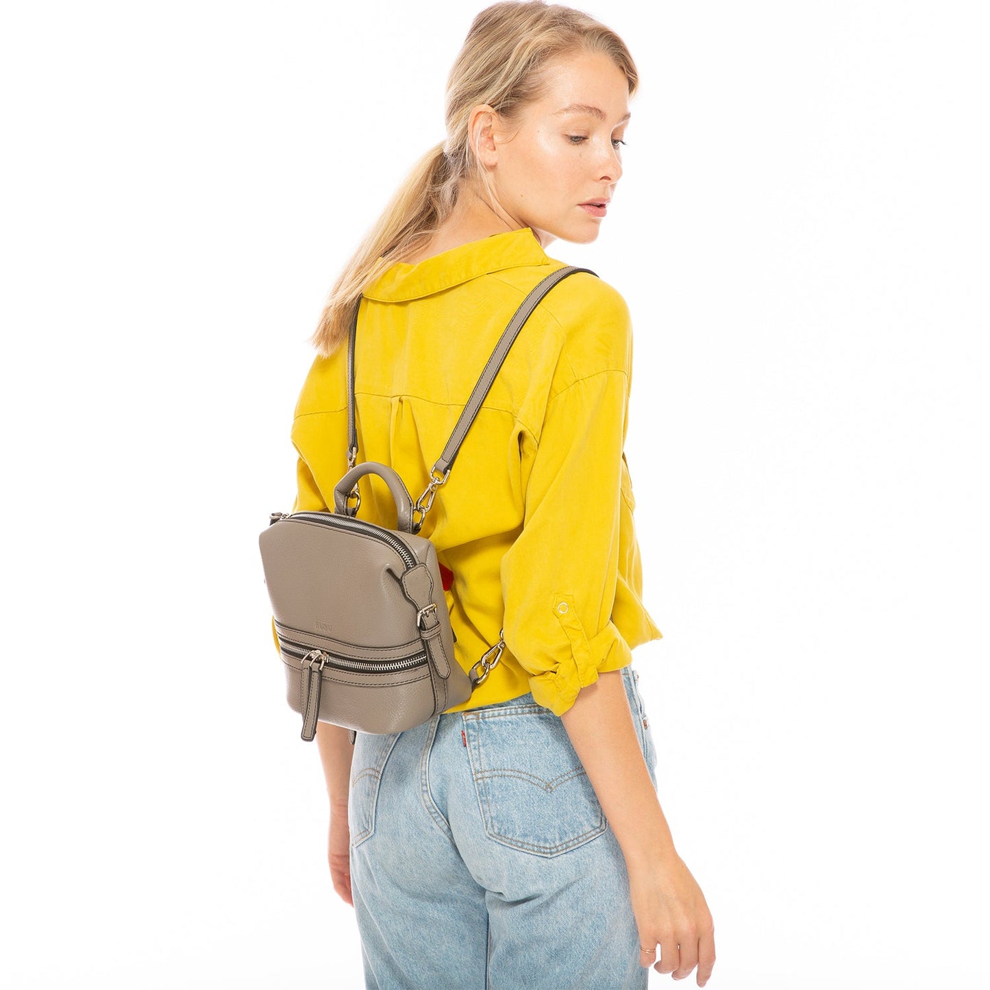 SUSU The Ashley Gray Leather Backpack Purse