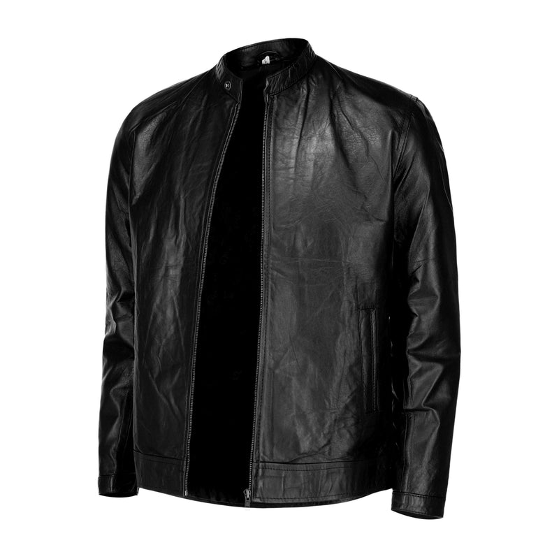 Jild Mens Black Pure Sheepskin Zipper Leather Jacket