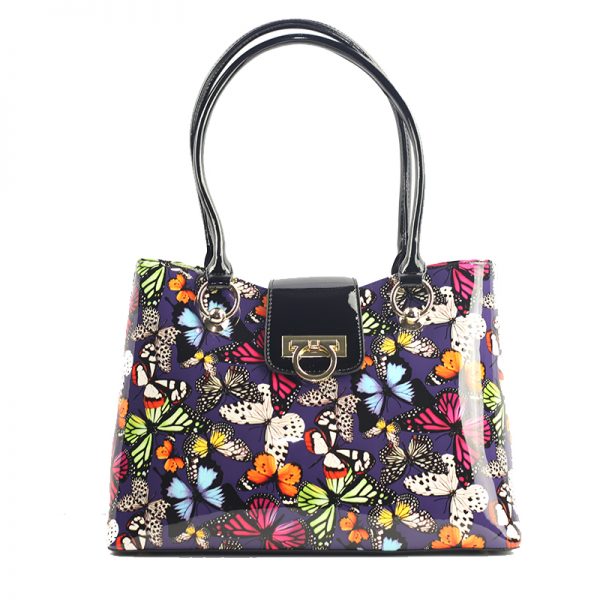 Bravo Handbags BH92-7677 Lisa Multi-Color Butterfly Print Tote Leather