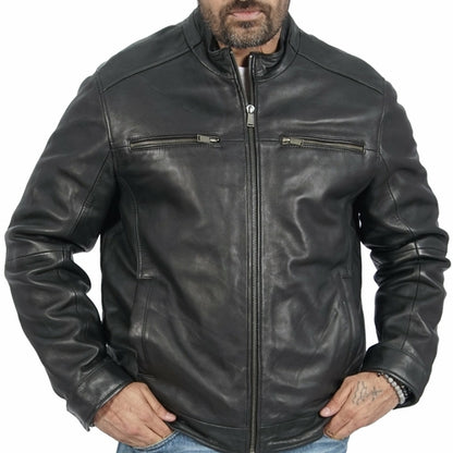 Boston Harbour Bruce Mens Black Genuine Leather Motorcycle Jacket
