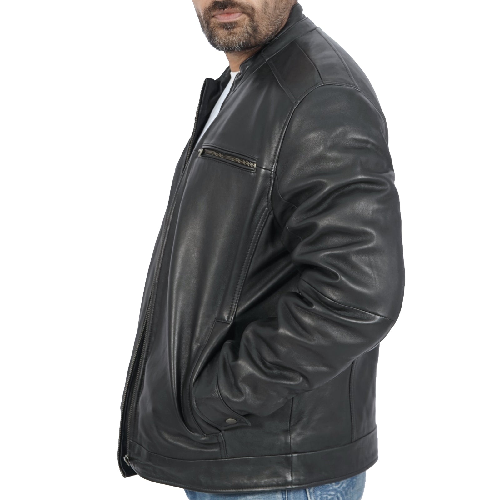 Boston Harbour Bruce Mens Black Genuine Leather Motorcycle Jacket
