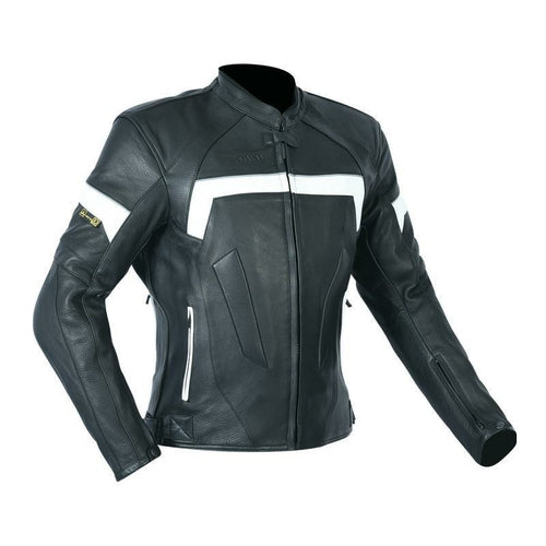 Black & White Genuine Cowhide Women's Leather Racer Jacket By First MFG Co. 