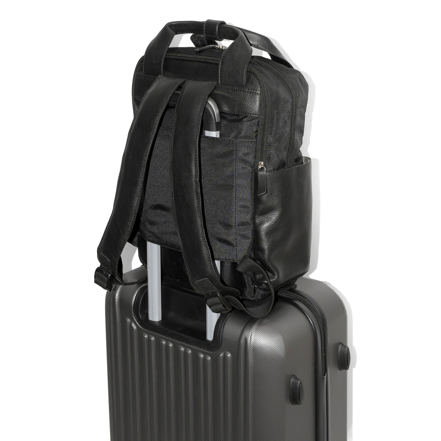 Leather Backpack with Double Handles and Multi Pockets