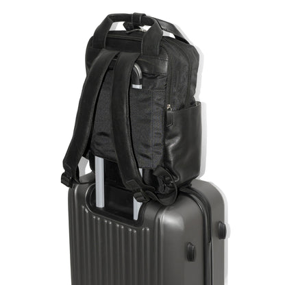 Leather Backpack with Double Handles and Multi Pockets