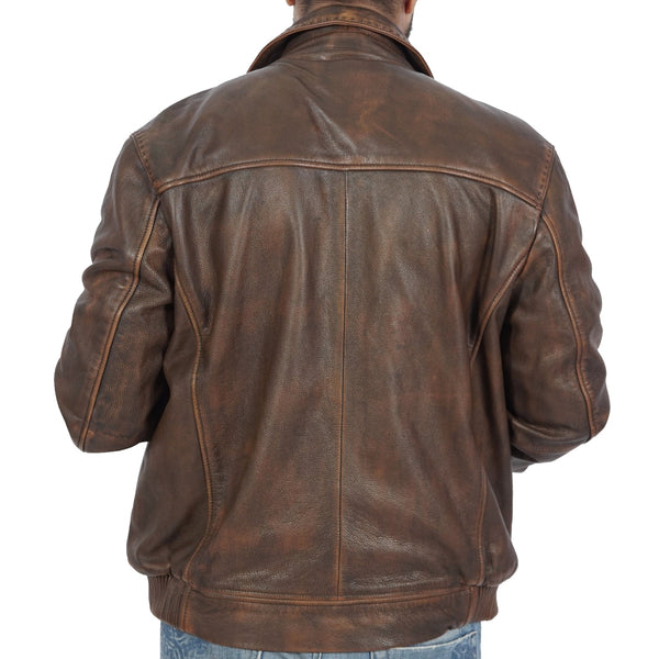 Boston Harbour Callister Mens Vintage Bomber Dark Brown Leather Racing Jacket