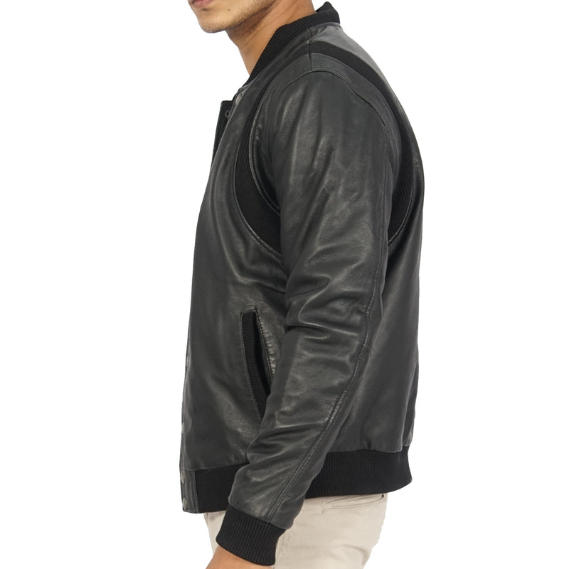 Charlie Black Mens Real Lamb Nappa Leather Bomber Jacket