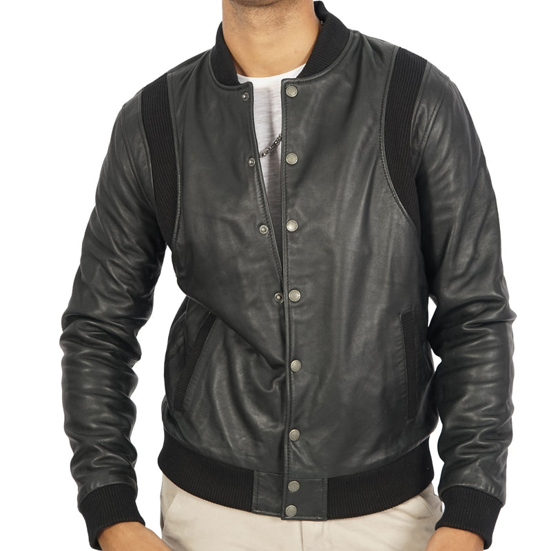 Charlie Black Mens Real Lamb Nappa Leather Bomber Jacket