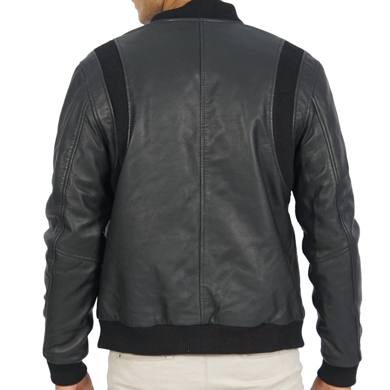 Charlie Black Mens Real Lamb Nappa Leather Bomber Jacket