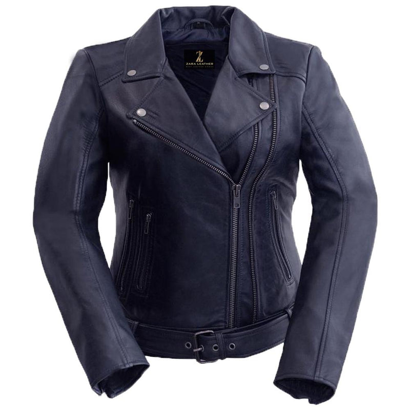 Classic Slim Fit Genuine Women's Leather Biker Jacket