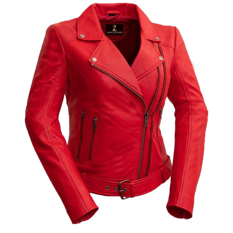 Classic Slim Fit Genuine Women's Leather Biker Jacket