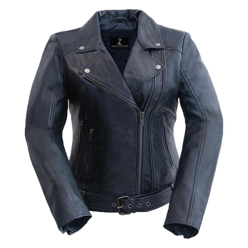 Classic Slim Fit Genuine Women's Leather Biker Jacket