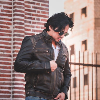 Jild Signature Diamond Vintage Black Lambskin Real Leather Jacket