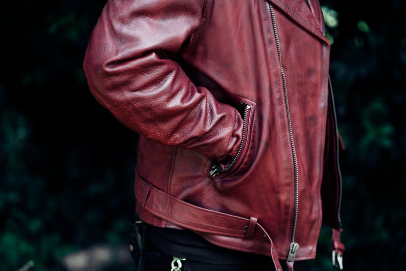 First MFG Co. Fillmore Oxblood Mens Real Cowhide Motorcycle Leather Jacket