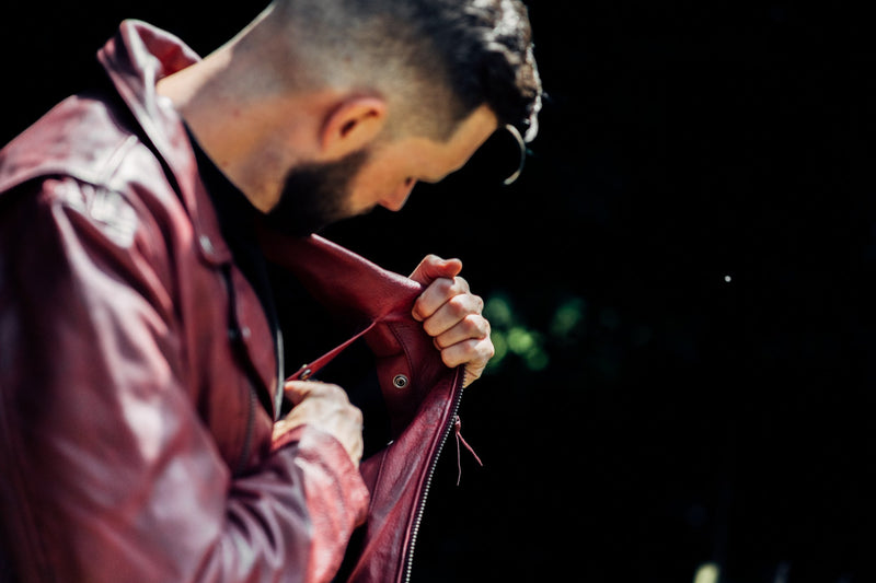 First MFG Co. Fillmore Oxblood Mens Real Cowhide Motorcycle Leather Jacket