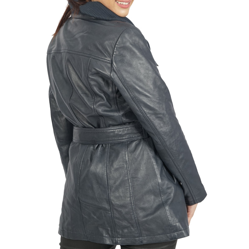 Daniela Navy Blue Leather Jacket for Women